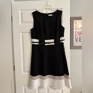 Calvin Klein Black, Light Taupe and White Sleeveless Dress Size 16